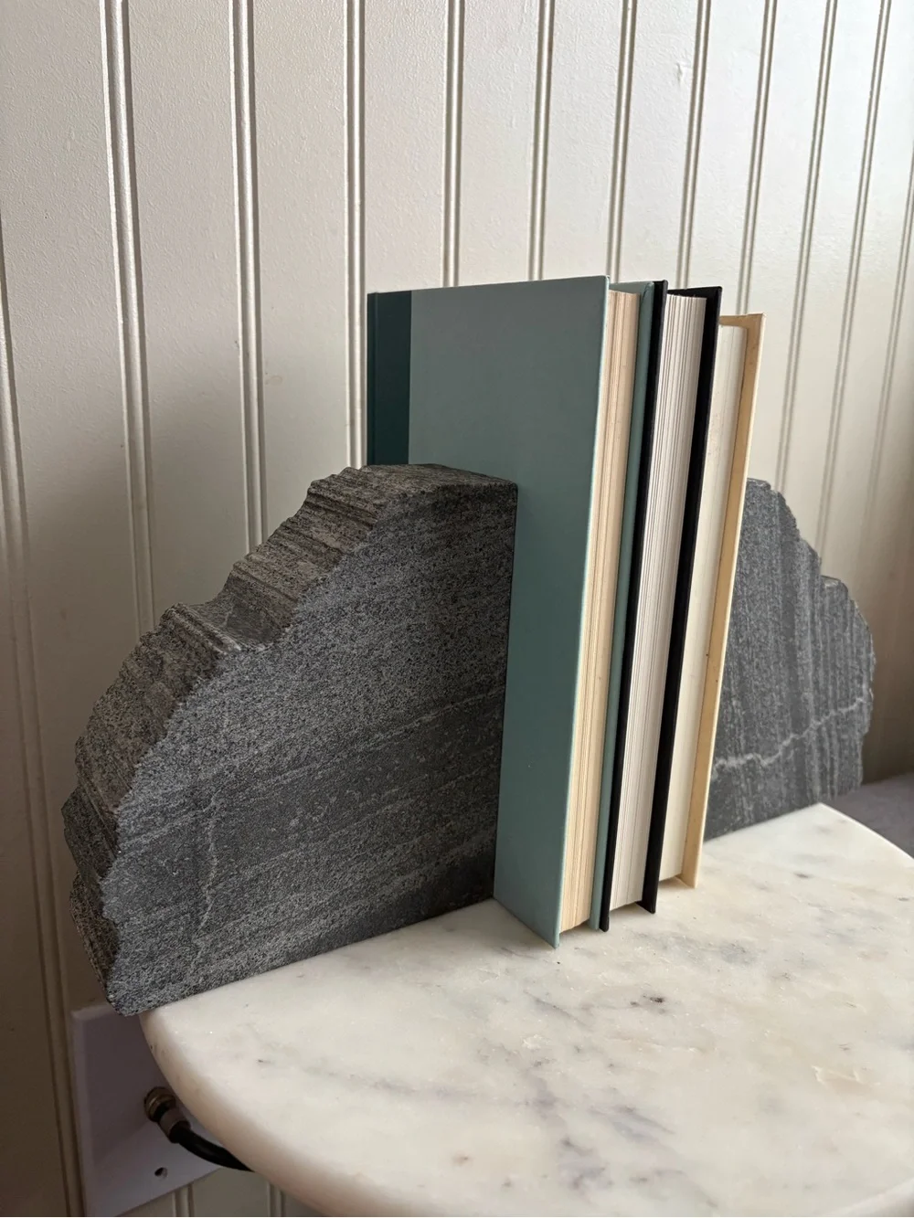 Chiseled Granite Bookends Pair Set of 2 Brutalist Mid-Century Modern MCM Stone